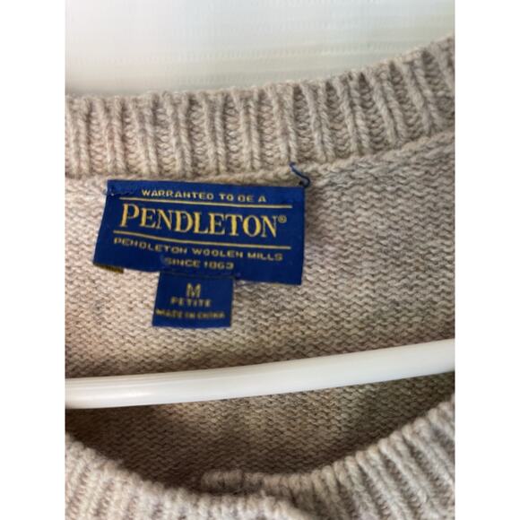 Pendleton Women Lambswool Cardigan Sweater Tan Petite Medium M PM Classic - Picture 3 of 8